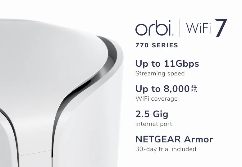 NETGEAR Orbi (RBE773) 三頻 BE11000 WiFi 7 Mesh 無線系統<br>(3件裝)