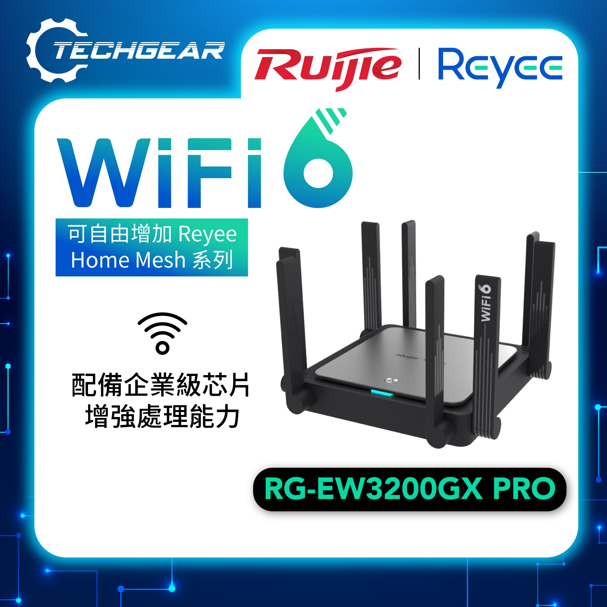 Ruijie Reyee (RG-EW3200GX Pro) 雙頻 AX3200 Mesh WiFi 6 路由器