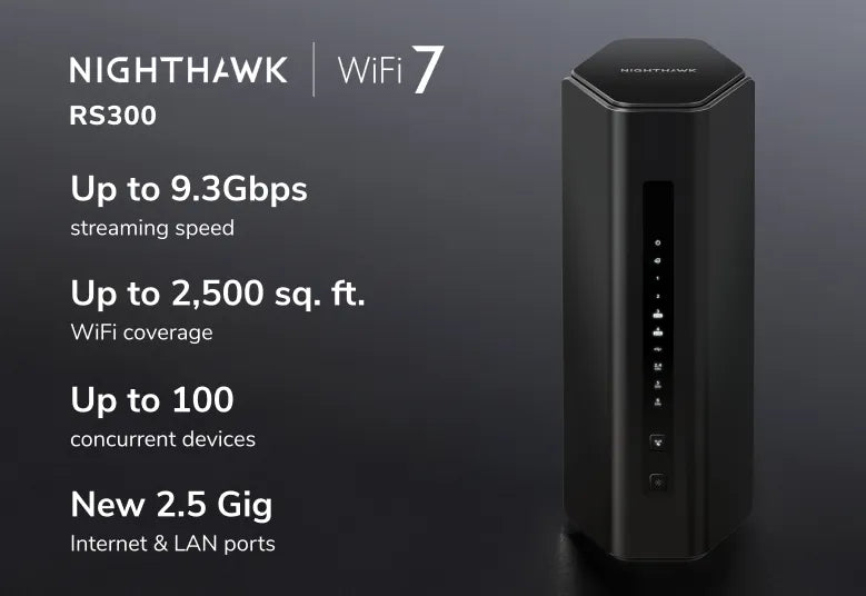 NETGEAR Nighthawk (RS300) 三頻 BE9300 WiFi 7 路由器 | 2.5 Gig | USB 3.0