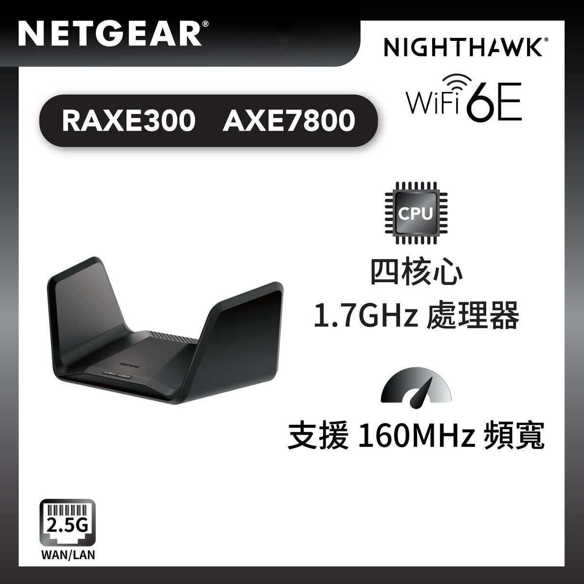 Nighthawk® AXE 7800 6GHz Tri-Band WiFi 6E 路由器 (RAXE300)